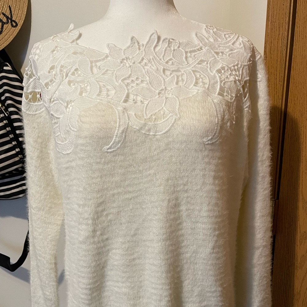 Boatneck, floral cut out, eyelash sweater